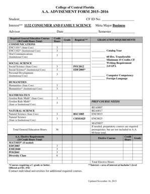 A.A. Advisement Form 2015-2016