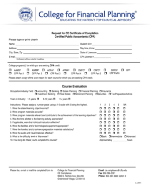 Request for CE Certificate of Completion