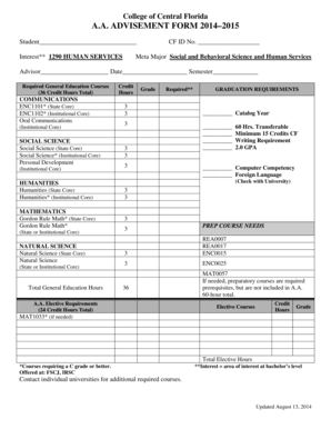 College of Central Florida AA Advise Form