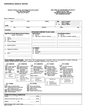 New Admission Medical Record