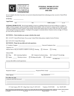 Federal Work-Study Accept or Decline Form
