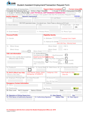 Student Assistant Employment Transaction Request Form
