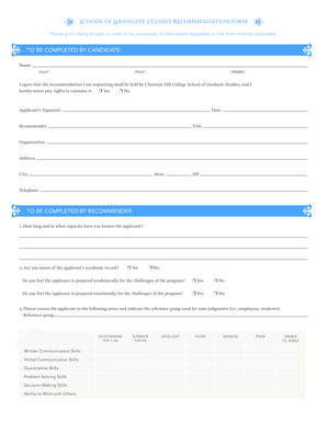 School of Graduate Studies Recommendation Form