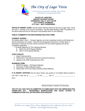 College transcript example - NOTICE IS HEREBY GIVEN that the Airport Advisory Board of the City of Lago Vista, Texas - lagovistatexas