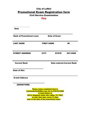 Promotional Exam Registration form