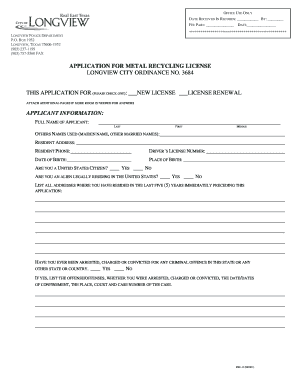 Bank guarantee - APPLICATION FOR METAL RECYCLING LICENSE LONGVIEW CITY