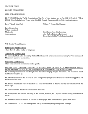 Fleet management report template - BE IT KNOWN that the Traffic Commission of the City of Lake Jackson met on April 14, 2015 at 630 P - lakejackson-tx