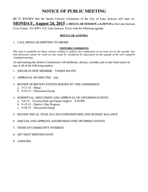 Business invoice forms - BE IT KNOWN that the Senior Citizens Committee of the City of Lake Jackson will meet on - lakejackson-tx