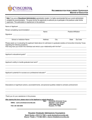Recommendation Form for Master of Education