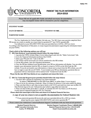 Parent Tax Filer Information Form