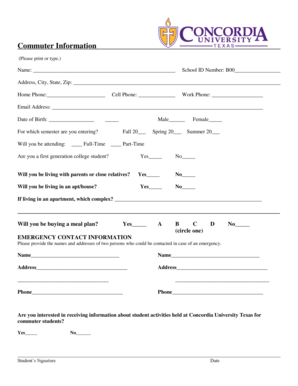 Commuter Information Form