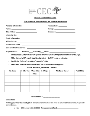 Mileage Reimbursement Form