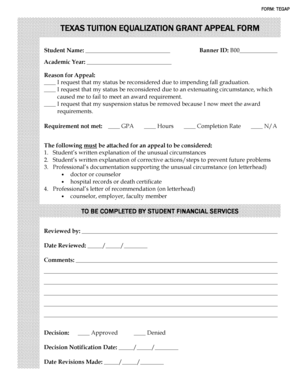 Texas Tuition Equalization Grant Appeal Form
