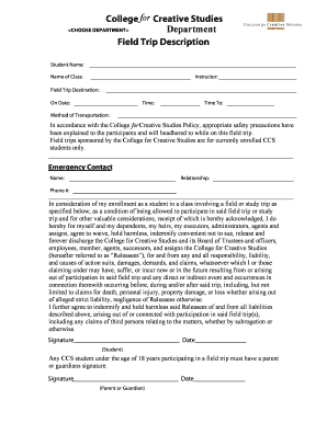 College Field Trip Permission and Waiver Form