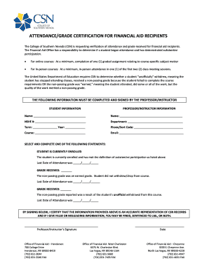 Attendance Grade Certification for Financial Aid Recipients