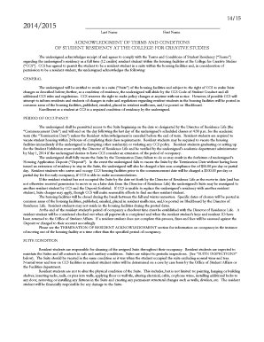 Acknowledgment of Terms and Conditions of Student Residency