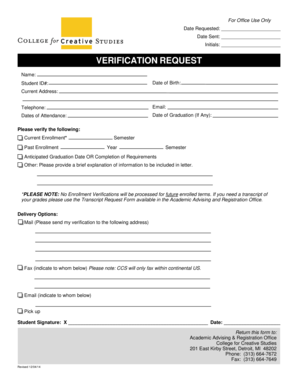 Student Enrollment Verification Request Form