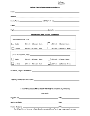 Adjunct Faculty Appointment Authorization
