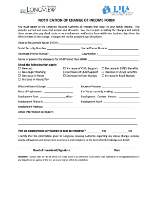 International promissory note template - NOTIFICATION OF CHANGE OF INCOME FORM