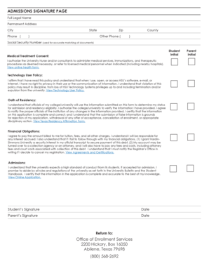 Hardin-Simmons University Admissions Signature Page