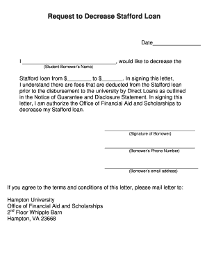 Request to Decrease Stafford Loan