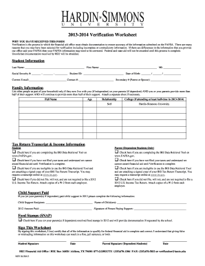2013-2014 Financial Aid Verification Worksheet