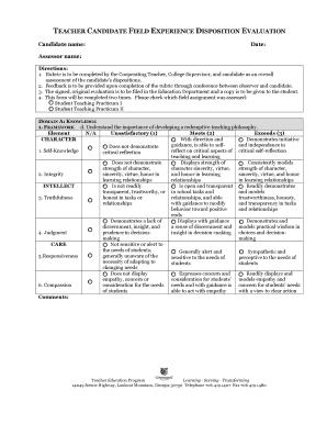 Teacher Candidate Field Experience Disposition Evaluation