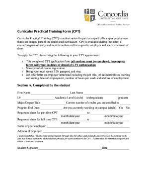 Curricular Practical Training Form (CPT)
