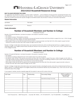 2014-2015 Household Resources Verification Form
