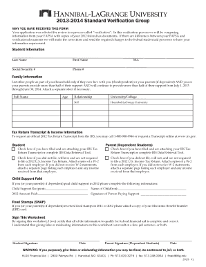 2013-2014 FAFSA Verification Form