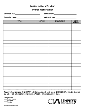 Course Reserves List