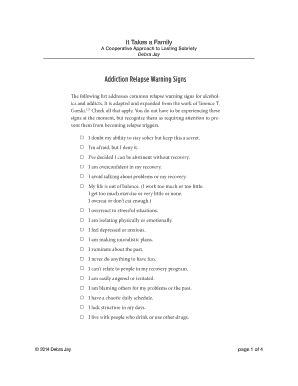 Addiction Relapse Warning Signs Checklist