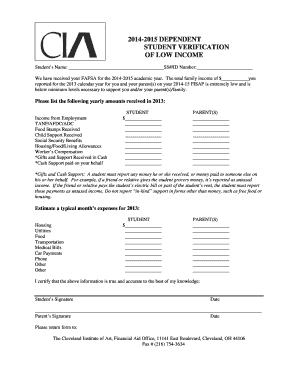 2014-2015 Dependent Student Verification of Low Income
