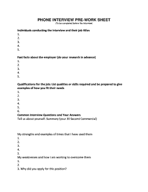 Phone Interview Pre-Work Sheet