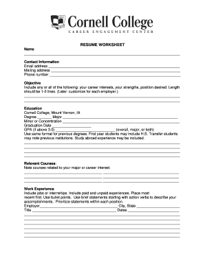 Resume Worksheet
