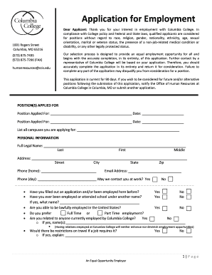 Columbia College Employment Application