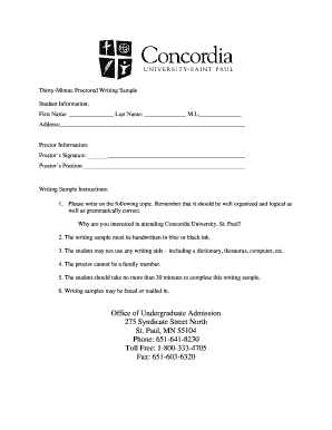 Concordia University Writing Sample Form