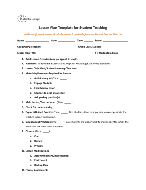 Lesson Plan Template for Student Teaching