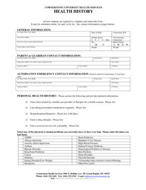 Cornerstone University Health History Form