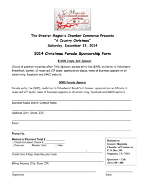 2014 Christmas Parade Sponsorship Form - Magnolia Texas - magnoliatexas