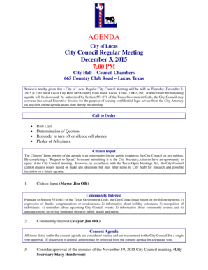 Bill of lading form - City Council Regular Meeting December 3 2015 700 PM - lucastexas