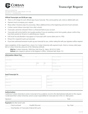 Corban University Transcript Request Form