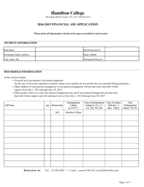 Hamilton College Financial Aid Application