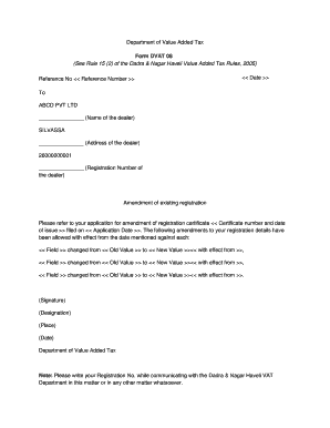 Dadra & Nagar Haveli VAT Registration Amendment Form