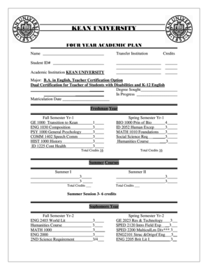 Kean University Four Year Academic Plan