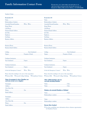 Family Information Contact Form