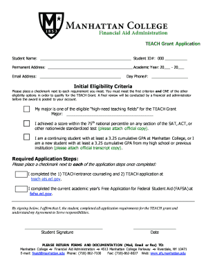TEACH Grant Application Form