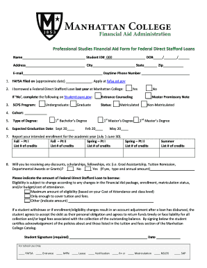 Professional Studies Financial Aid Form for Federal Direct Stafford Loans