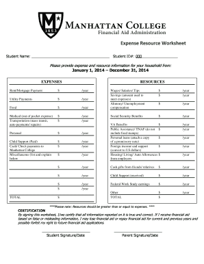 Expense Resource Worksheet