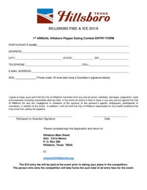 1st ANNUAL Hillsboro Pepper Eating Contest ENTRY FORM - hillsborotx